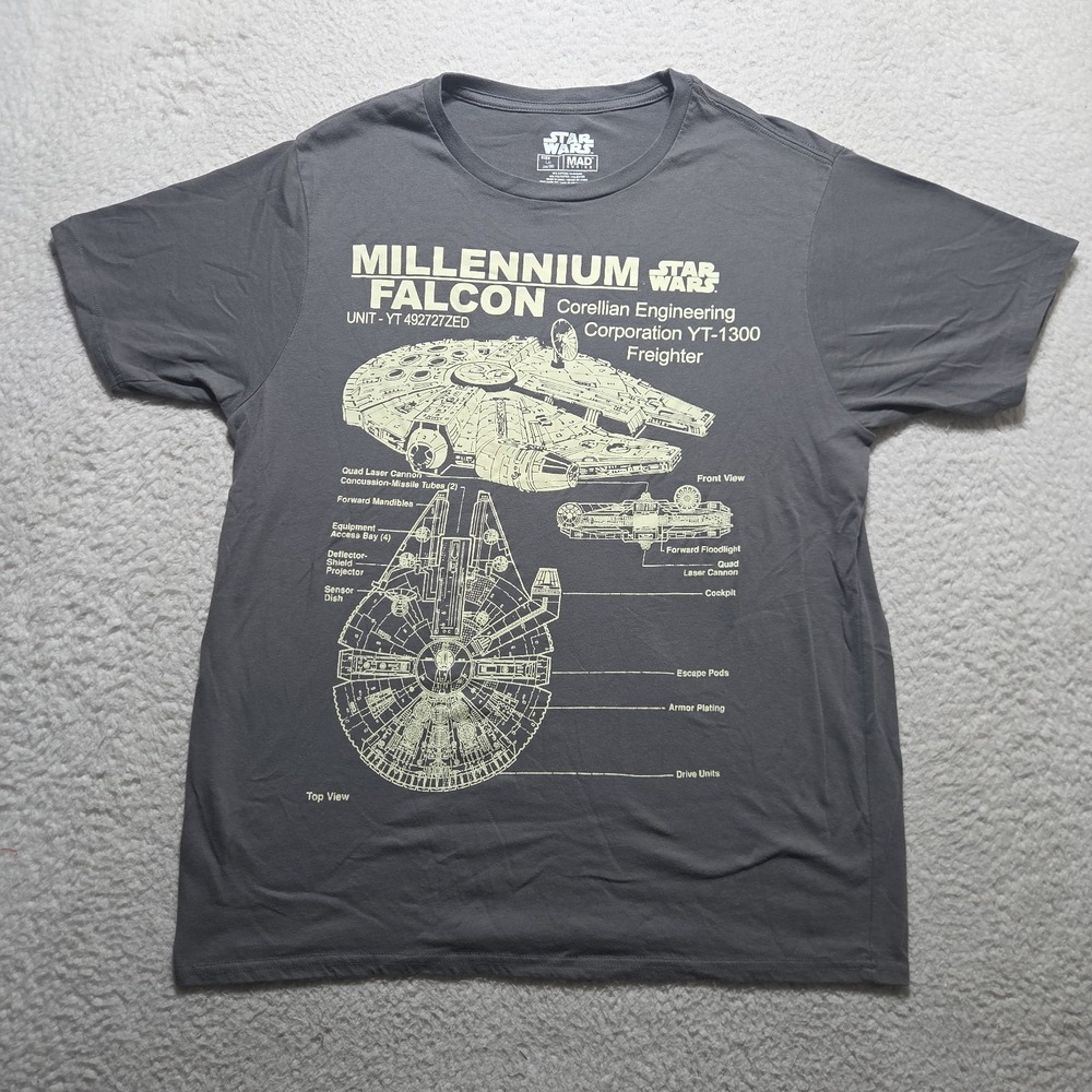 Star Wars Mad Enginering Mens T-shirt Large Millennium Falcom Corellian